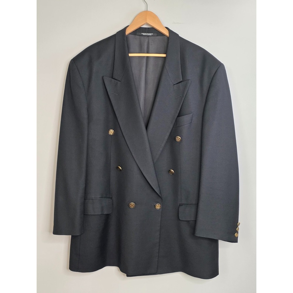 Baumler Wool Men's Blazer Size 45 L Black Double Breasted Classic‎ Vintage